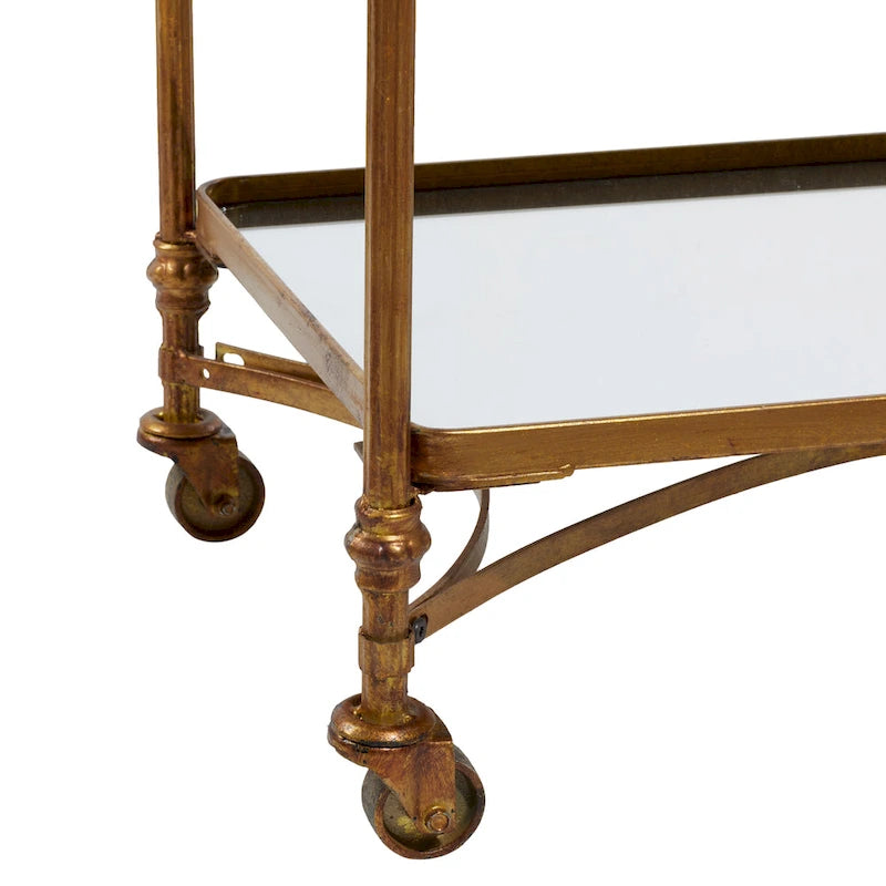 Metal Rolling 3 Mirrored Shelves Bar Cart with Handles - Brass - Roche River Decor - 18W x 35L x 33H
