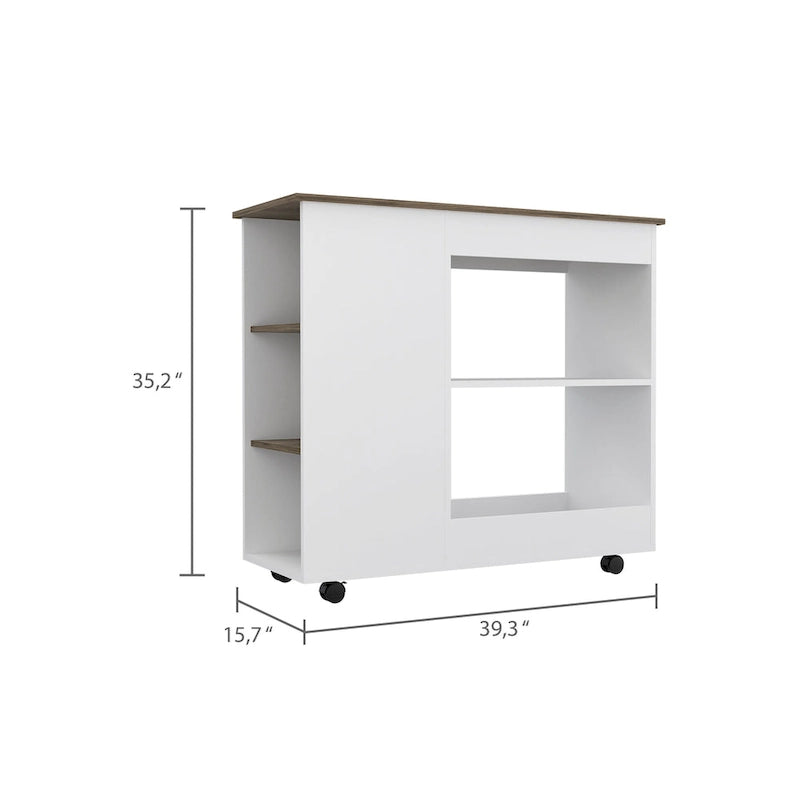 FM Furniture Arizona Kitchen Cart with 2 Storage Shelves, 3 Side Shelves, and 4 Casters