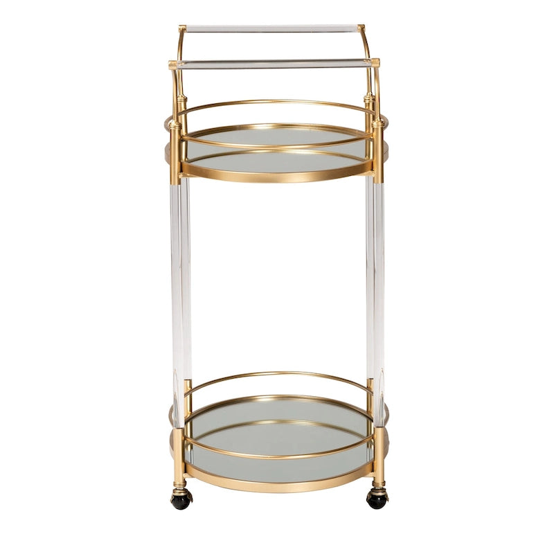 Nakano Contemporary Glam and Luxe Gold Metal and Mirrored Glass 2-Tier Wine Cart
