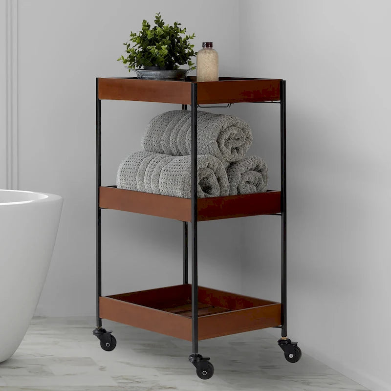 Winslow River of Goods Wooden Slat and Black Metal Storage Cart