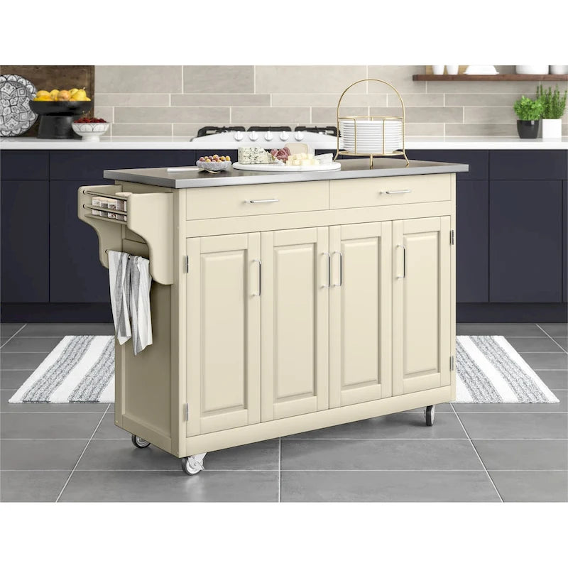 Copper Grove Puff Island White Finish with Stainless Steel Top Kitchen Cart