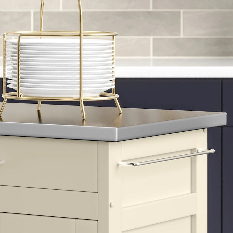 Copper Grove Puff Island White Finish with Stainless Steel Top Kitchen Cart