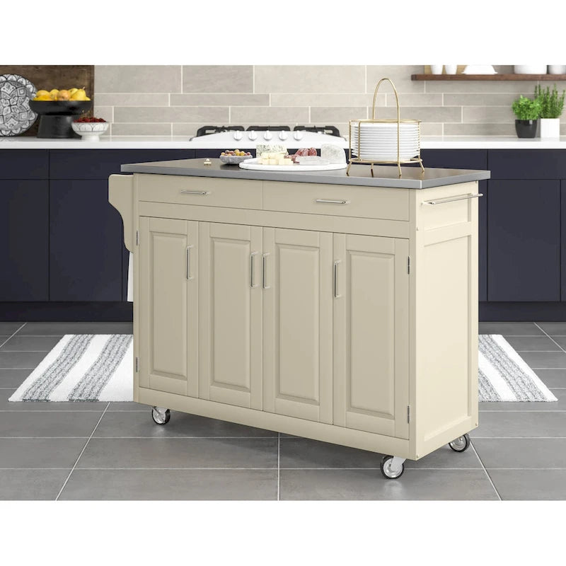 Copper Grove Puff Island White Finish with Stainless Steel Top Kitchen Cart