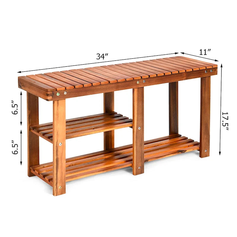 3 Tier Shoes Rack Bench Entryway Storage Bench Organizer with Seat