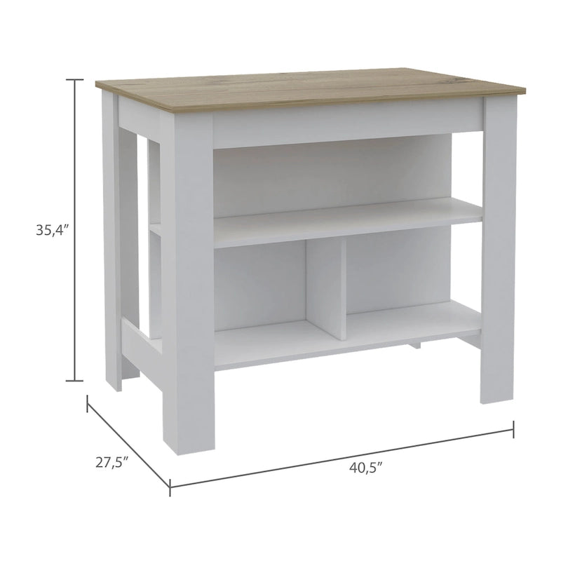 TUHOME Cala 3-Shelf Wooden Casual Kitchen Island