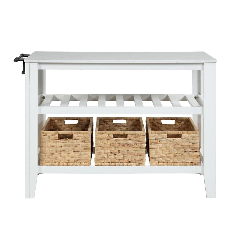 Kitchen Island with 3 Pull Out Baskets in White