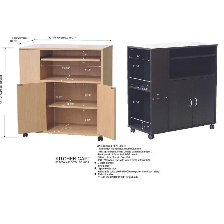 Kitchen Island Rolling Cart on Wheels with Storage Cabinet (Black)