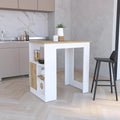 TUHOME Stirling Kitchen Island with Cabinet and 3 Open Shelves, White/Macadamia