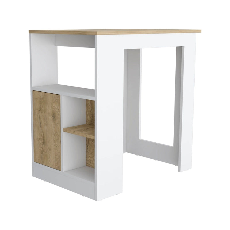 TUHOME Stirling Kitchen Island with Cabinet and 3 Open Shelves, White/Macadamia