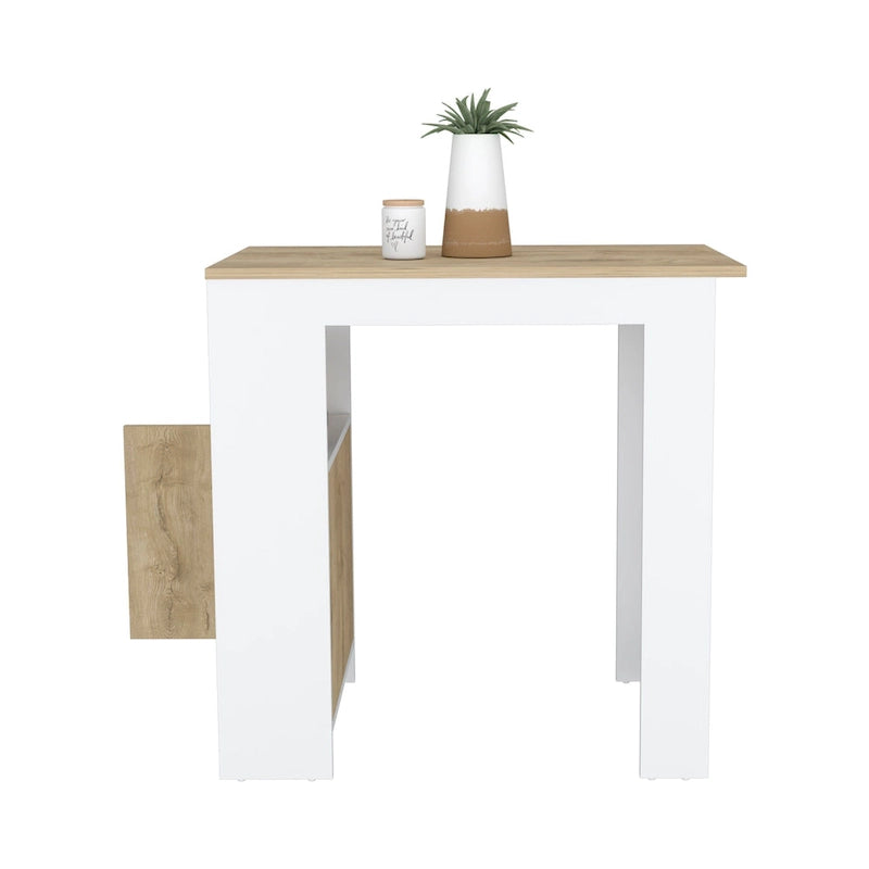TUHOME Stirling Kitchen Island with Cabinet and 3 Open Shelves, White/Macadamia