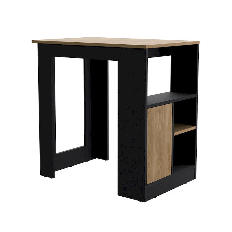 TUHOME Stirling Kitchen Island with Cabinet and 3 Open Shelves, White/Macadamia