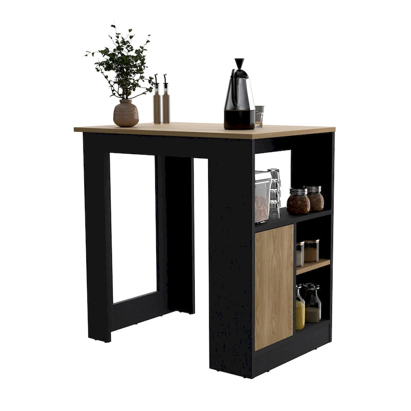 TUHOME Stirling Kitchen Island with Cabinet and 3 Open Shelves, White/Macadamia