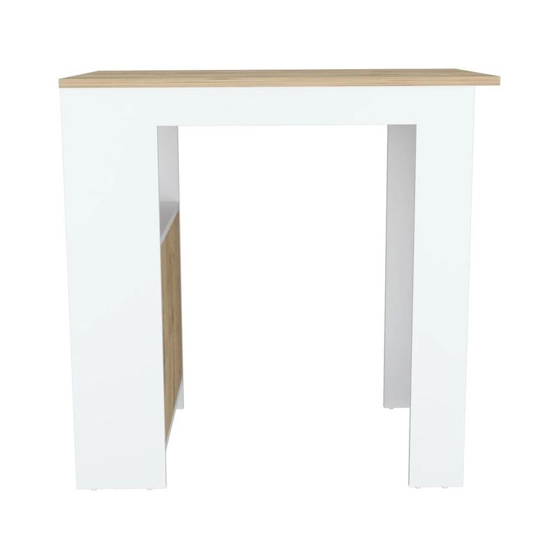 TUHOME Stirling Kitchen Island with Cabinet and 3 Open Shelves, White/Macadamia
