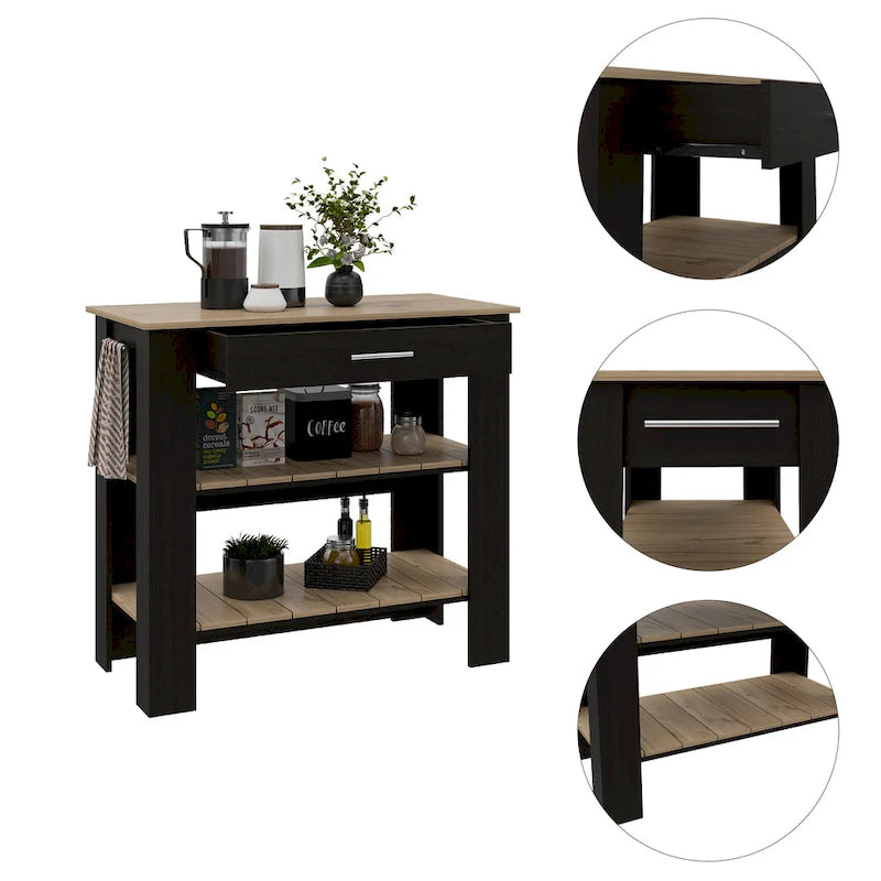 FM Furniture Brooklyn 40 Kitchen Island, Two Shelves, One Drawer