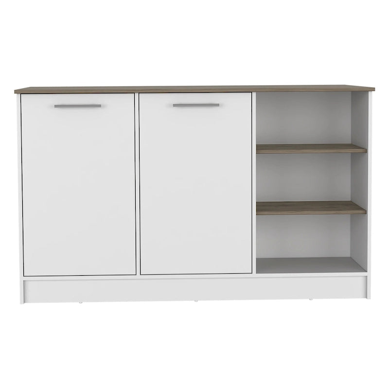 FM Furniture Gladiolus Kitchen Island, Two Cabinets, Three Open Shelves