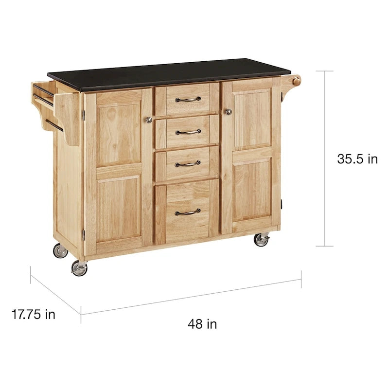 Copper Grove Puff Island Natural Finish Black Granite Top Kitchen Cart