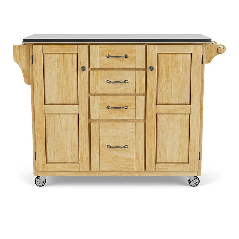 Copper Grove Puff Island Natural Finish Black Granite Top Kitchen Cart