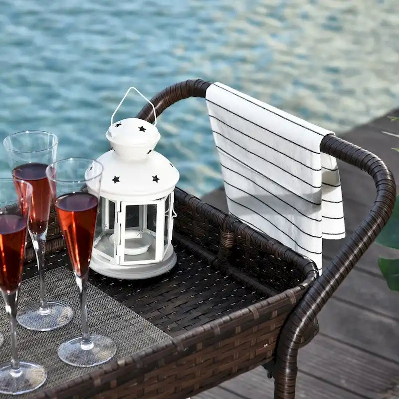 Outsunny Rattan Food and Serving Cart with 4 Wheels and 2-Tiers of Surface Area, Great for Parties, Kitchen, or Utility