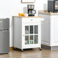 HOMCOM 27 Rolling Kitchen Island Cart with Drawer and Glass Door Cabinet, Kitchen Trolley with Adjustable Shelf and Towel Rack
