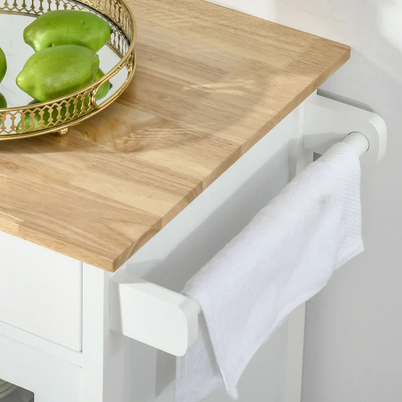 HOMCOM 27 Rolling Kitchen Island Cart with Drawer and Glass Door Cabinet, Kitchen Trolley with Adjustable Shelf and Towel Rack