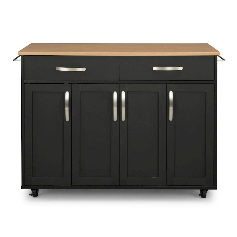 Homestyles Storage Plus Black Wood Kitchen Cart - 51 x 19 x 36