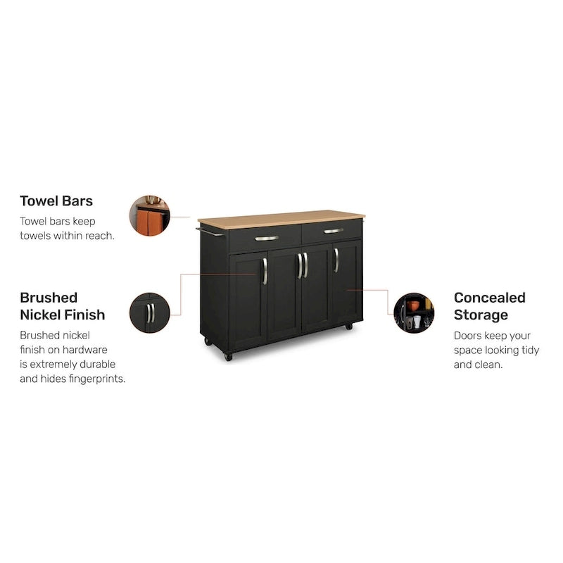 Homestyles Storage Plus Black Wood Kitchen Cart - 51 x 19 x 36