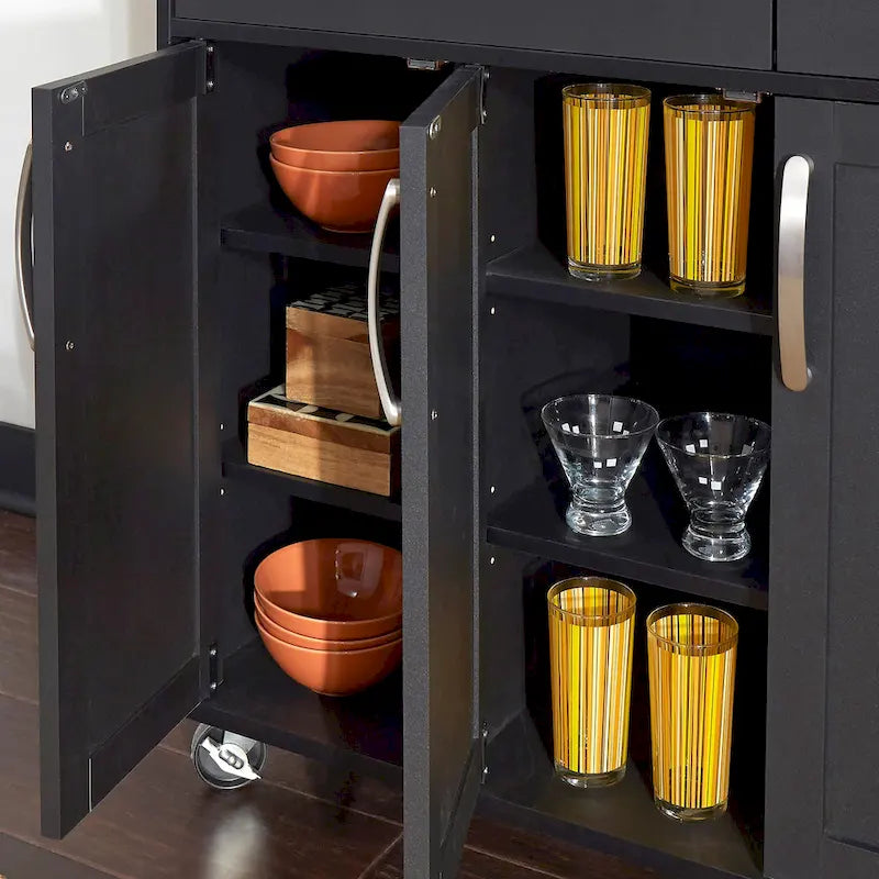 Homestyles Storage Plus Black Wood Kitchen Cart - 51 x 19 x 36