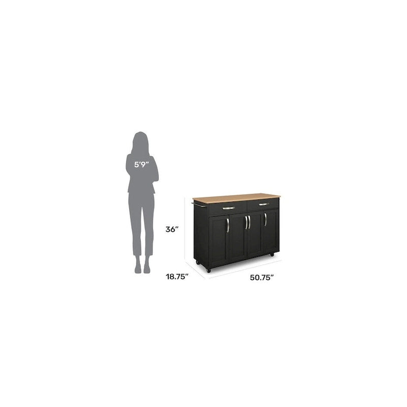 Homestyles Storage Plus Black Wood Kitchen Cart - 51 x 19 x 36