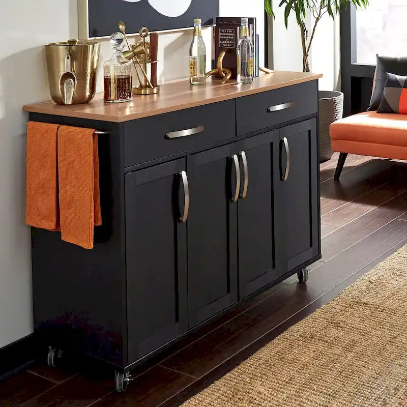 Homestyles Storage Plus Black Wood Kitchen Cart - 51 x 19 x 36