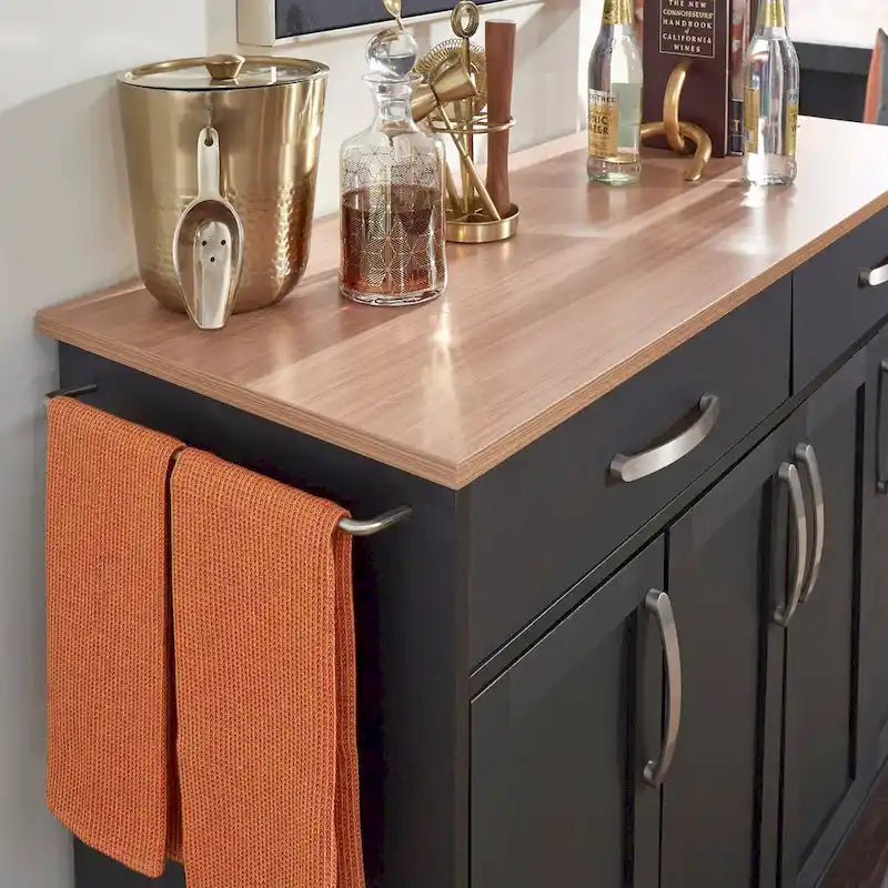 Homestyles Storage Plus Black Wood Kitchen Cart - 51 x 19 x 36