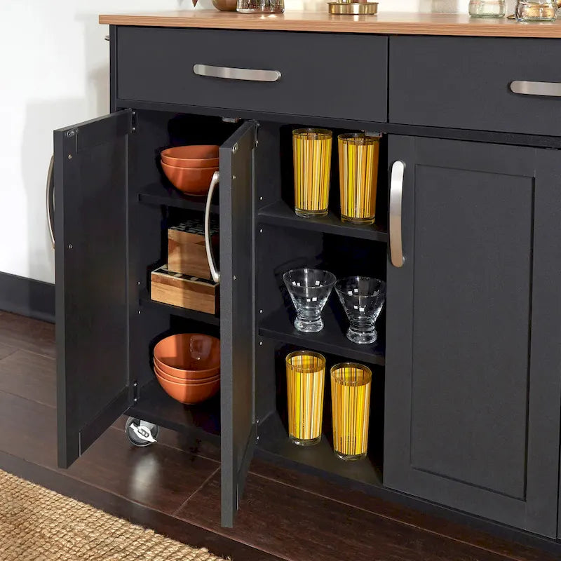 Homestyles Storage Plus Black Wood Kitchen Cart - 51 x 19 x 36