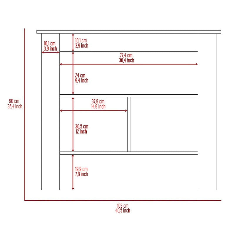 HomeRoots Marble and White Kitchen Island with Three Storage Shelves - 27.5 X 40.50 X 27.50