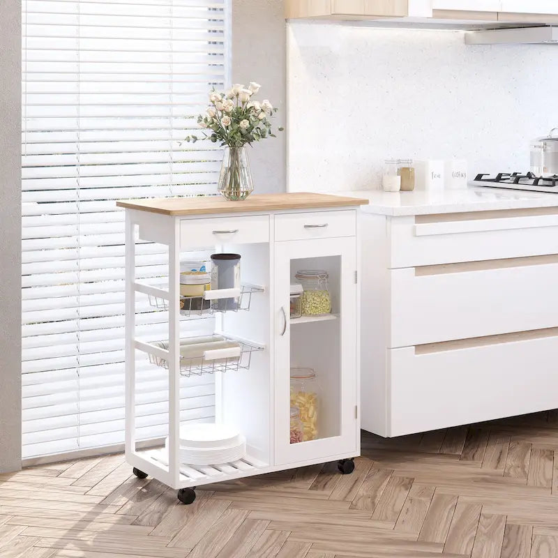 HOMCOM 28 White Rolling Kitchen Trolley Serving Cart