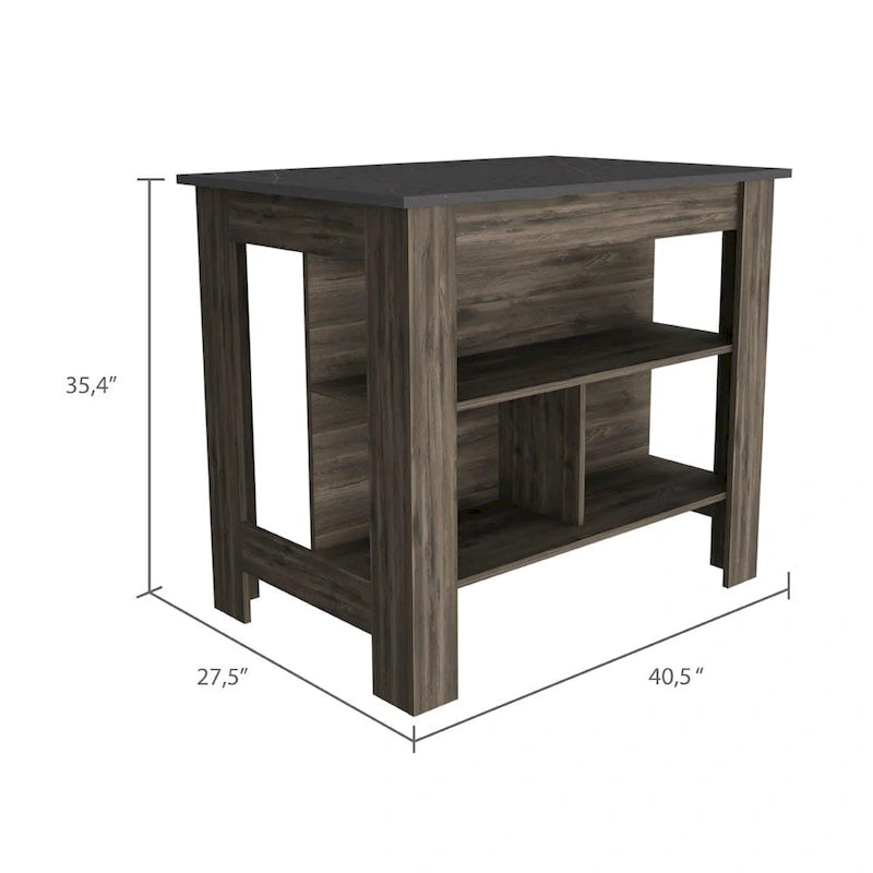 HomeRoots Dark Brown and Onyx Kitchen Island with Three Storage Shelves - 27.5 X 40.50 X 27.50