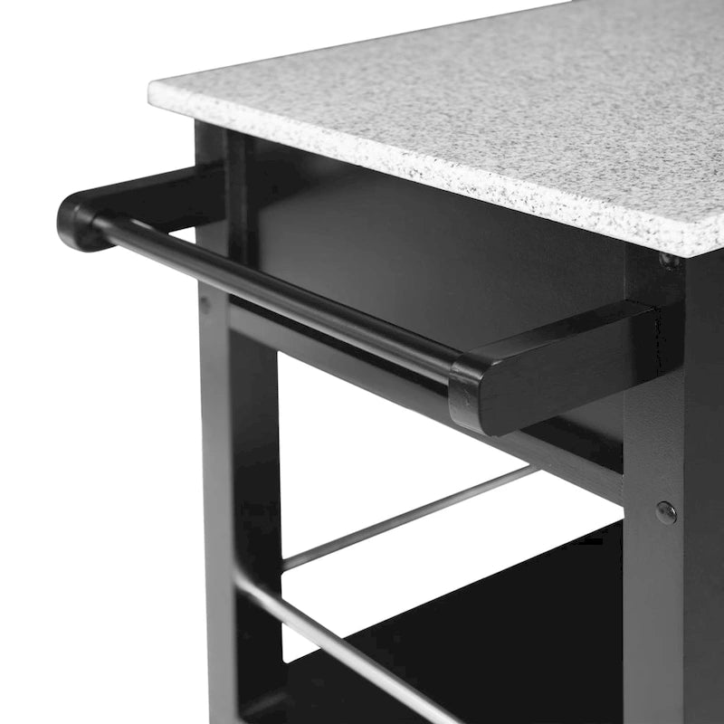 Porch & Den Bigelow Black Wood/ Granite Top Kitchen Cart