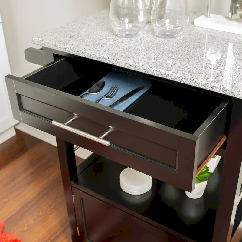 Porch & Den Bigelow Black Wood/ Granite Top Kitchen Cart