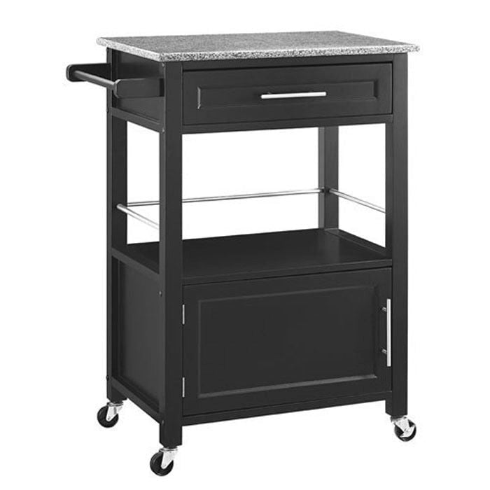 Porch & Den Bigelow Black Wood/ Granite Top Kitchen Cart