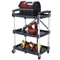 3-Tier Folding Collapsible Service Cart, 50 Lb Load Capacity per Shelf - 25.6Lx15.4Wx32.7H