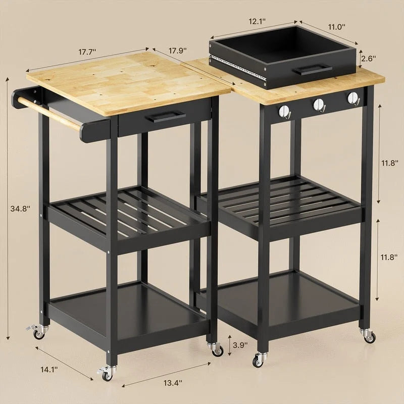 Kitchen Island and Kitchen Cart with Storage Cabinet and Drawer