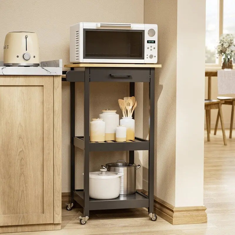 Kitchen Island and Kitchen Cart with Storage Cabinet and Drawer