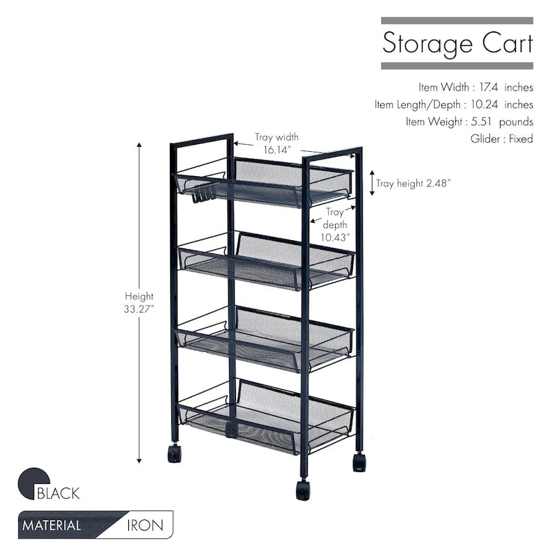 Porthos Home Cason 4-tier Organization And Storage Utility Cart