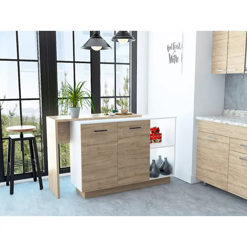 FM Furniture Aspen Kitchen Island, Two Concealed Shelves , Three Divisions