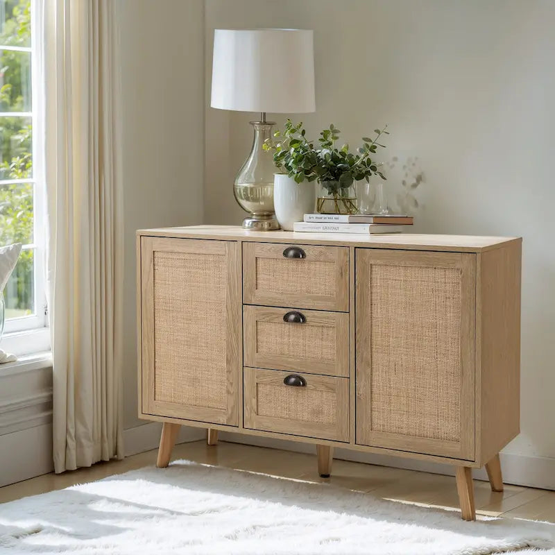 Rattan Drawer Accent Storage Cabinet for Living Room