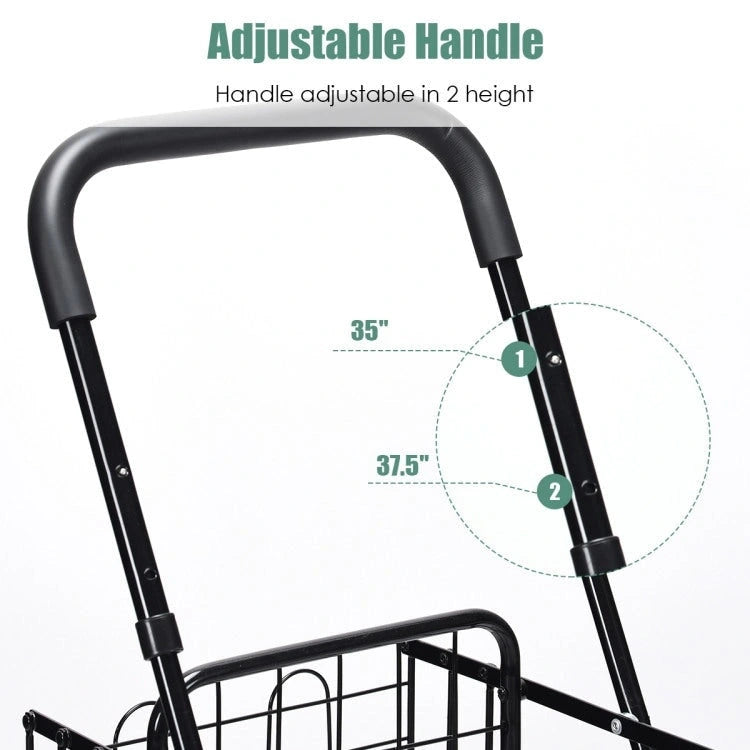 Folding Shopping Basket Rolling Trolley with Adjustable Handle
