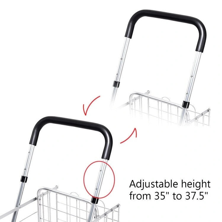 Folding Shopping Basket Rolling Trolley with Adjustable Handle