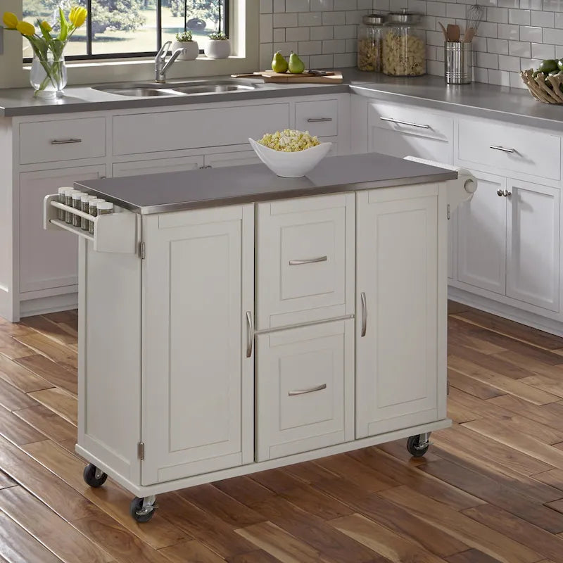 Homestyles Dolly Madison Wood Kitchen Cart with Stainless Steel Top