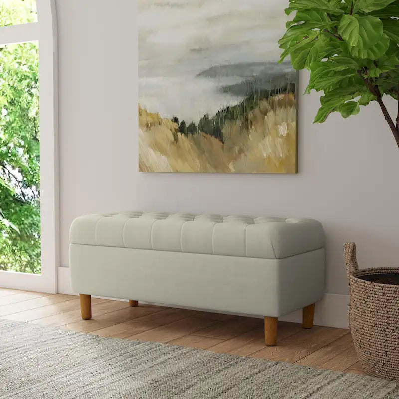 HomePop Button Tufted Top Storage Bench with Wood Legs