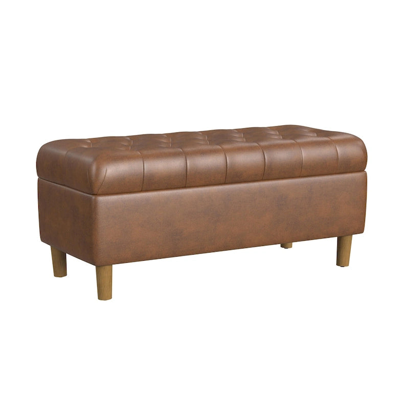 HomePop Button Tufted Top Storage Bench with Wood Legs