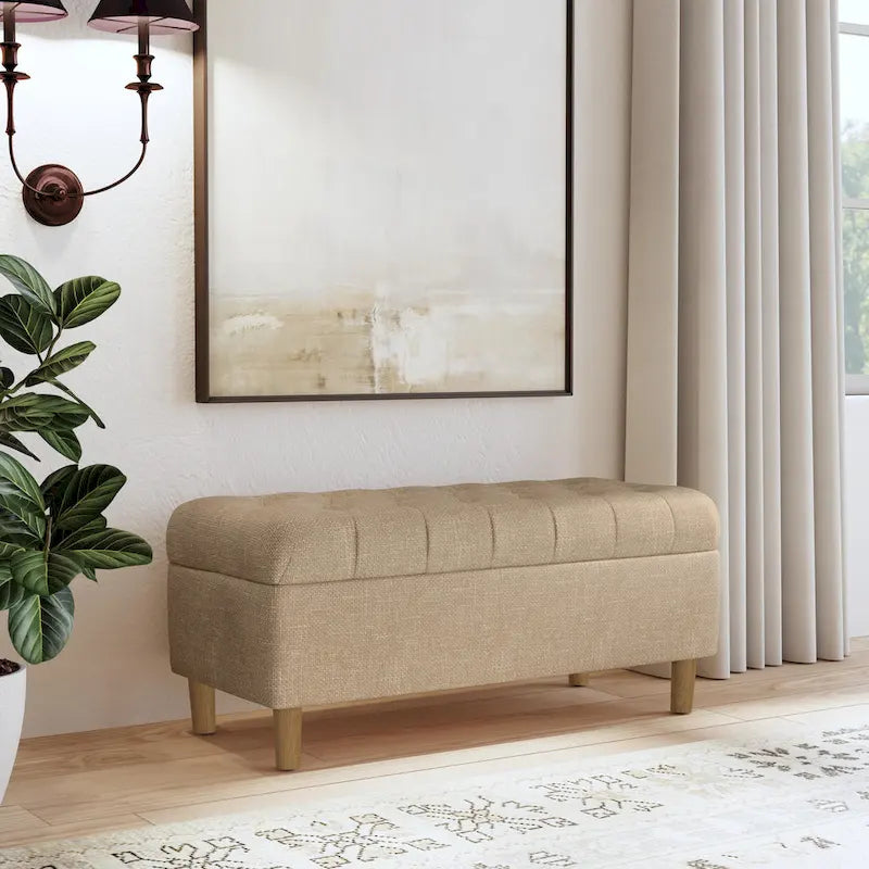 HomePop Button Tufted Top Storage Bench with Wood Legs