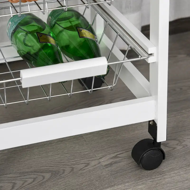 HOMCOM 32.25 Wooden Rolling Kitchen Storage Cart on 360-deg Swivel Wheels with Ample Storage Space & Solid Structure